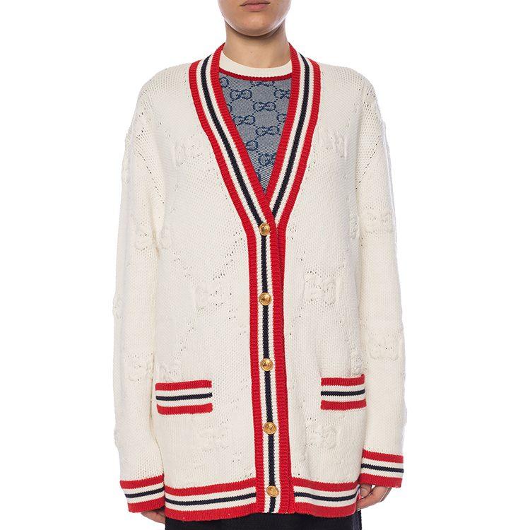 GUCCI Sylvie Web Knit Cardigan 'Ivory/Red' 574182-XKARR-9376