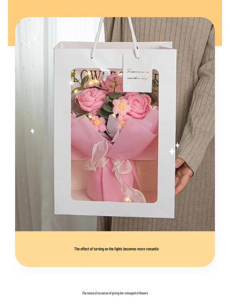 Handmade Valentine's Day Yarn Knitted Rose Bouquet for Girlfriend