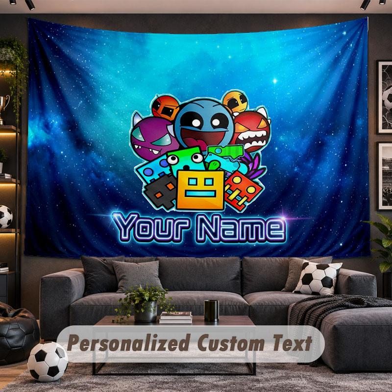 Wall Hanging Tapestry Custom NameGeometry Dash Pattern Personalized Printed Fabric Wall Decor