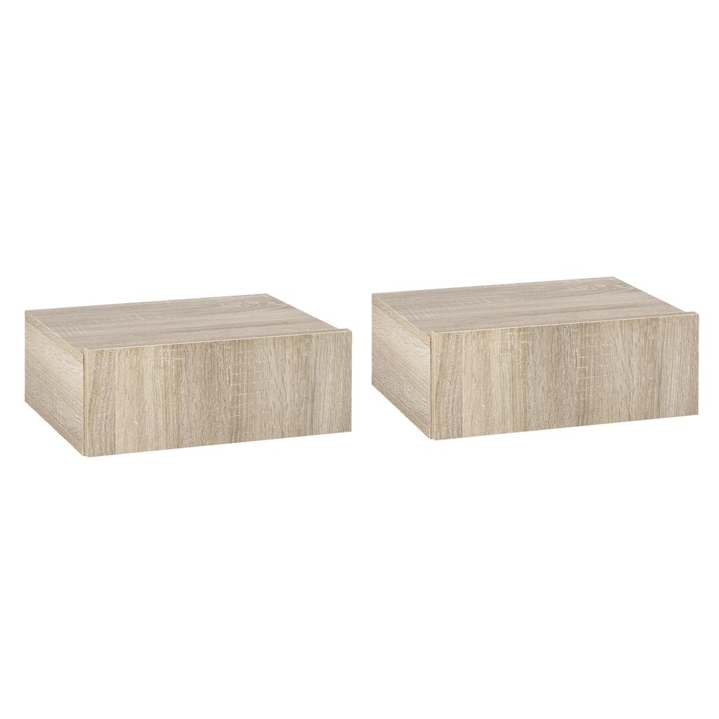 Set of 2 Wall-Mounted Floating Nightstands, 1 Drawer, 40x30x15 cm, Natural
