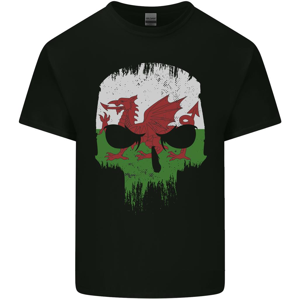 Wales Skull Welsh Gym Biker Flag Unisexs Light Cotton TShirt