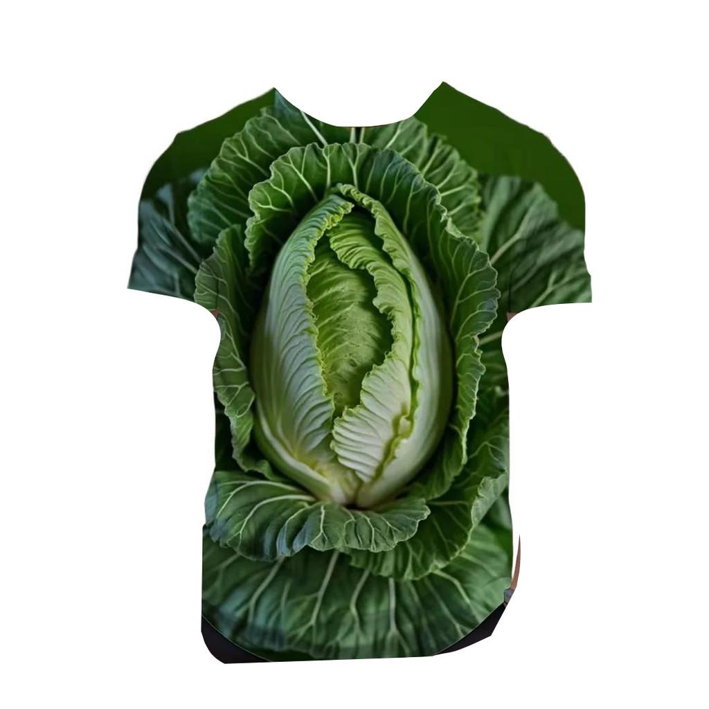 Funny Cabbage Lettuce 3D Print T‑Shirts Vegetable Theme Kids Short Sleeve Tees Casual Loose Tops For Daily Outdoor Play Activities