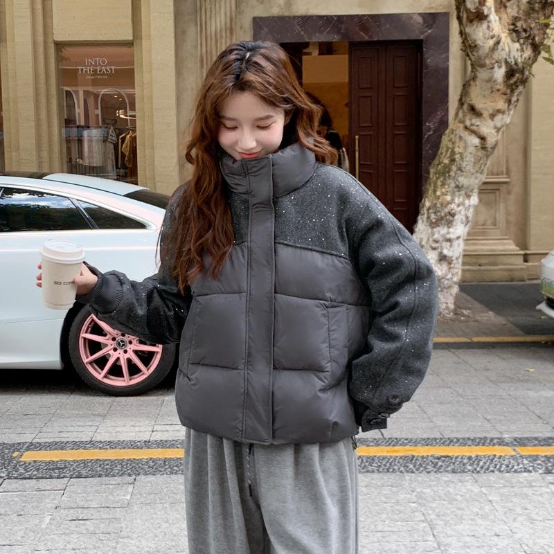 Sequin Stitching Collar Short Winter Warm Cotton-padded Jacket