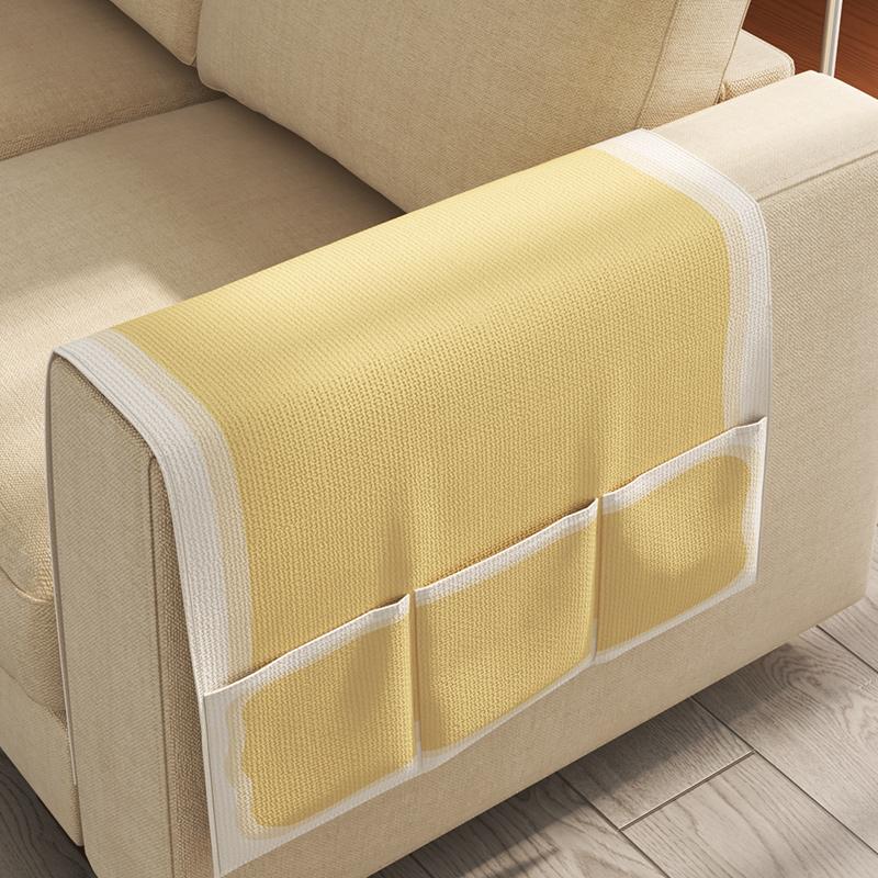 

Yellow sofa armrest towel Four season universal cartoon panda pattern sofa side cushion Simple dustproof handle cover cloth 40x110cm Two pockets