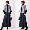 Japanese Winter 2025 Color Block Round Neck Jacket & Pleated A-Line Skirt Two-Piece Set