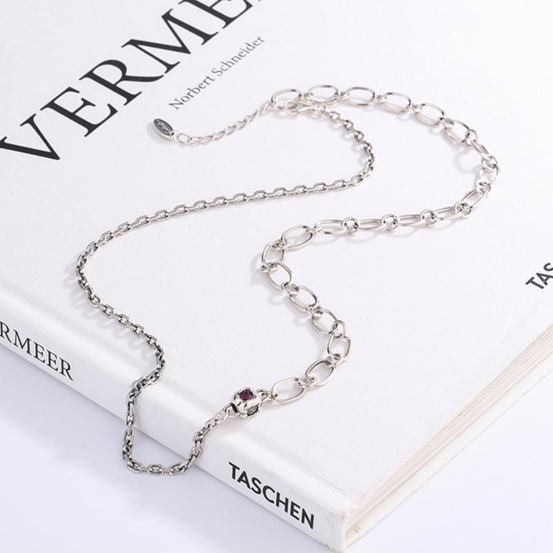 S925 Sterling Silver Retro One Colored Zirconium Dice Double-layer Splicing Chain Necklace Women's Niche Design Sense Advanced Cold Wind
