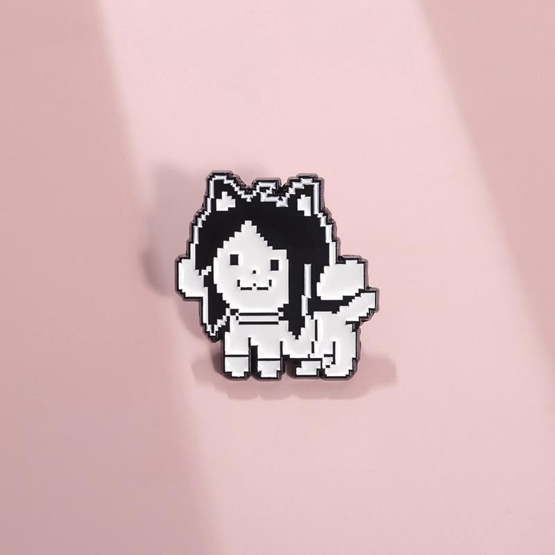 Black Eyecatching And White Pixel Art Cat Enamel Badge Playful Animal Pin Alloy