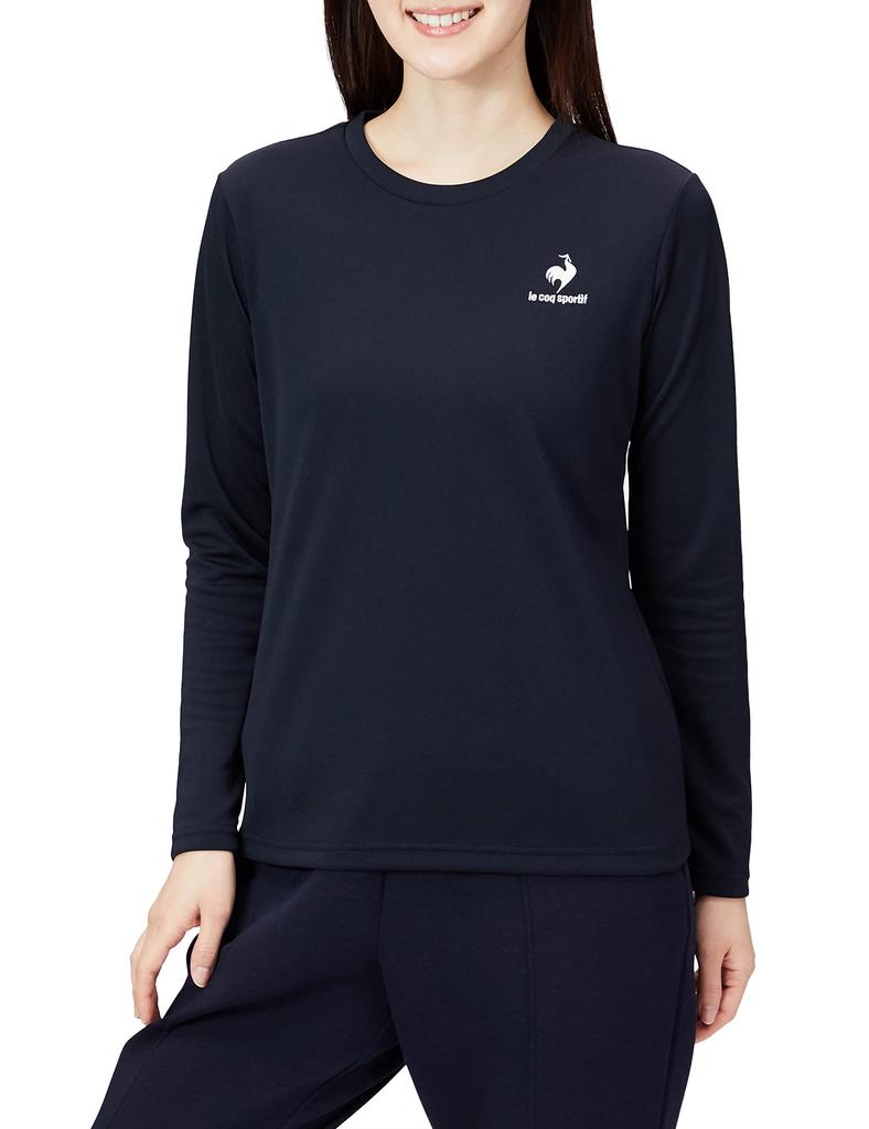 Le Coq Sportif Long Sleeve UV Simple Design with NVY Size M Women's Eco-Pet T-Shirt, Sweat-Wicking, Quick-Drying, Protection, One-Point Print,