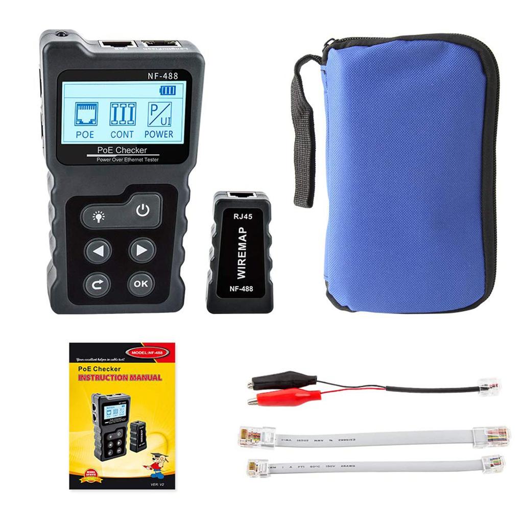 LAN Cable Tester Digital Multifunction Voltage Tester for PoE Current Test RJ45 Continuity Tester Network Cable Continuity Test DC Power Supply and