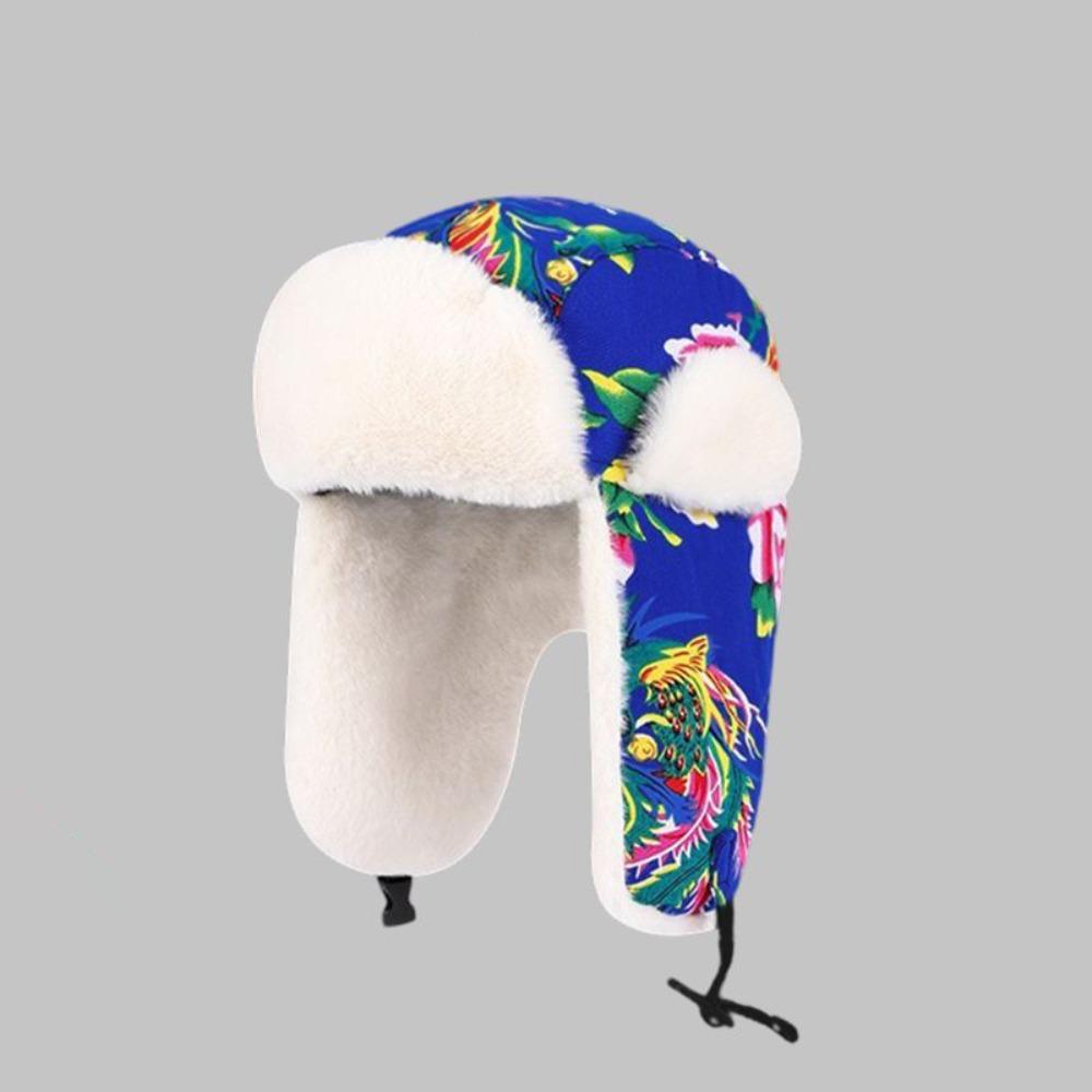 

Flower Cloth Ear Protection Hat Winter Warm Plush Hood Cap Cycling Coldproof Cap For Women синій