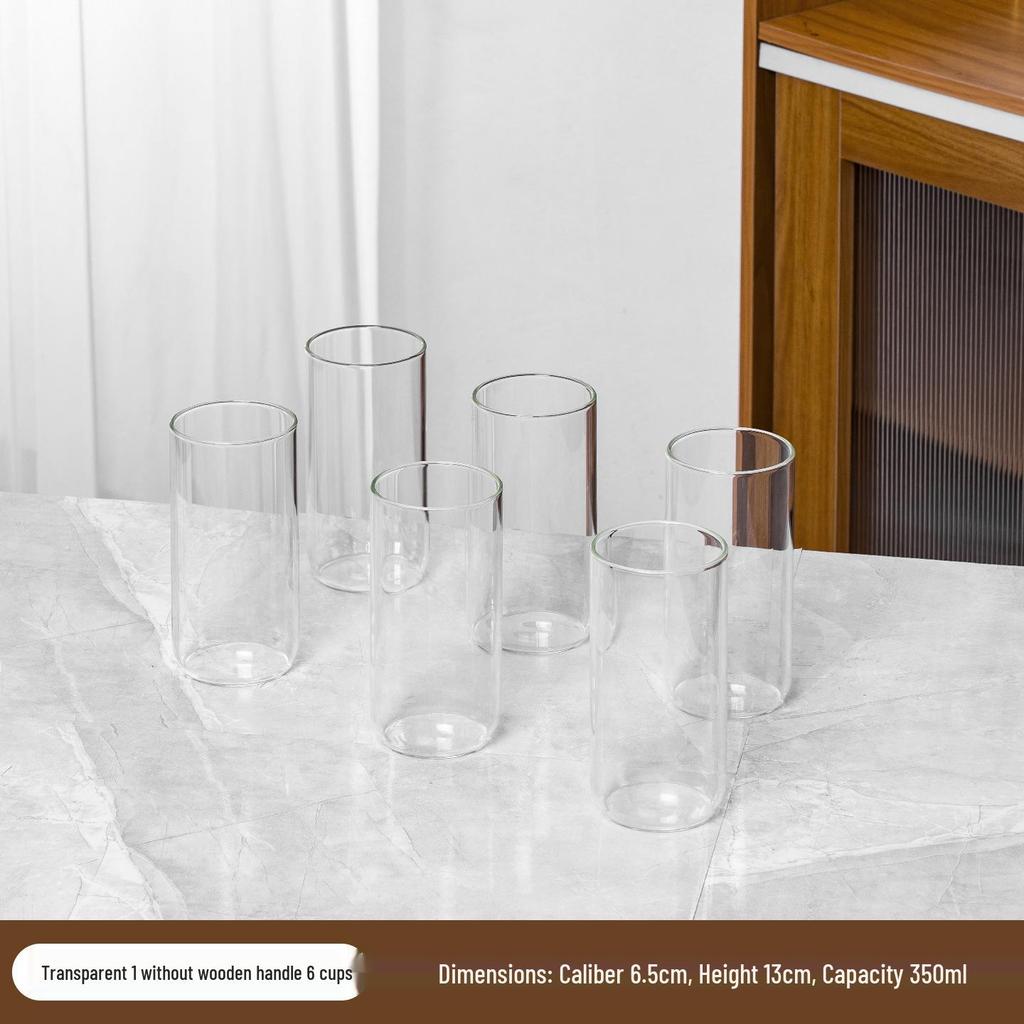 High-Temperature Resistant Tea Cup Set: Thickened Borosilicate Glass with Wooden Pistol Grip Handle