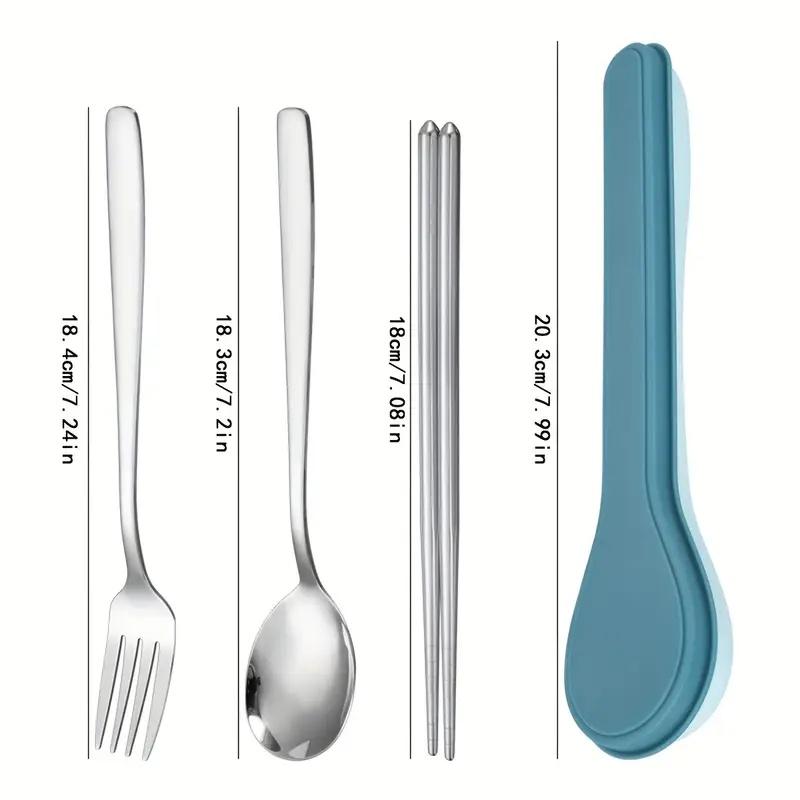 

Portable Utensil Set: Stainless Steel Chopsticks, Spoon, Fork in Case for Travel, Students & Corporate Gifts синій