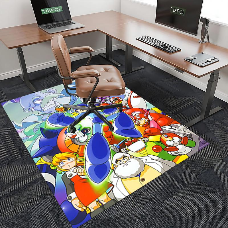 1pc Mega Man Anime Cartoon Design Office Chair Mat Non-Slip Carpet for Home Decor, Living Room, Bedroom, Game Room - Perfect Gift for Fans!Y076