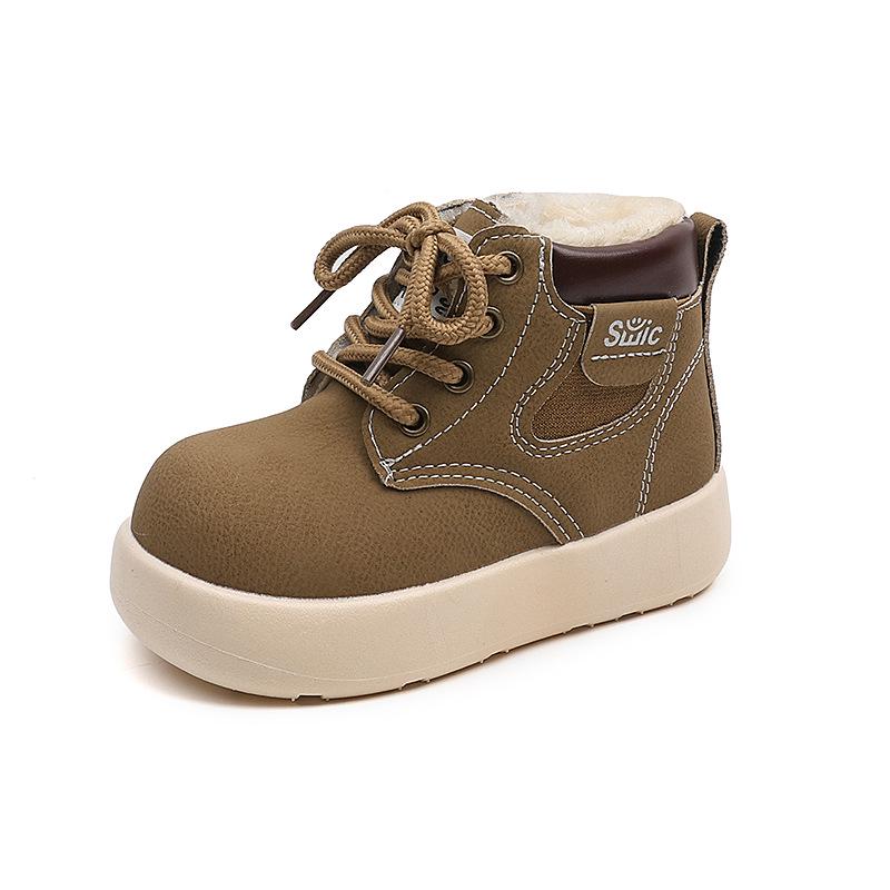 Leichte Retro Unisex Kinder Stiefel mit dicker Sohle aus gelbem Leder, Herbst 2025 Kollektion