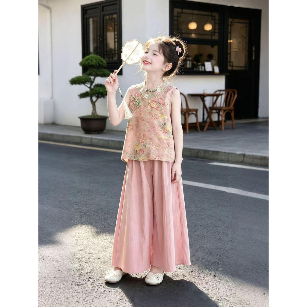 2026 Summer Girls' Hanfu Two-Piece: Ancient Style Vest & Skirt