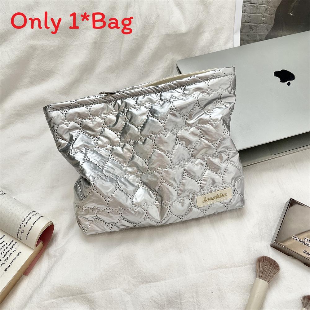 Pu Heart Handheld Makeup Bag With Geometric Pattern For Daily Use