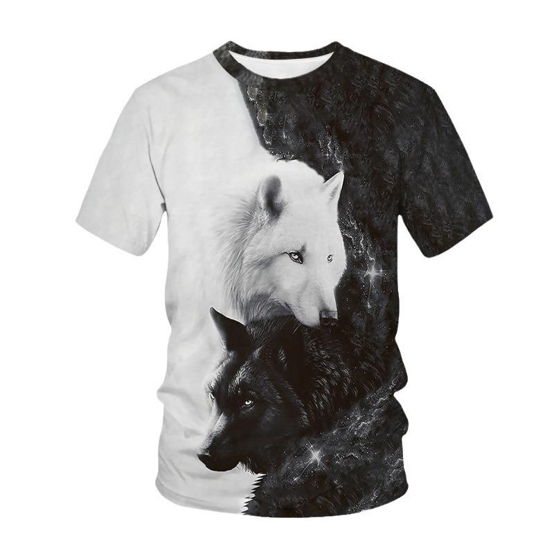 Summer Fashion Creative Wolf 3D Printed Loose Men's Short Sleeved Personalized Top