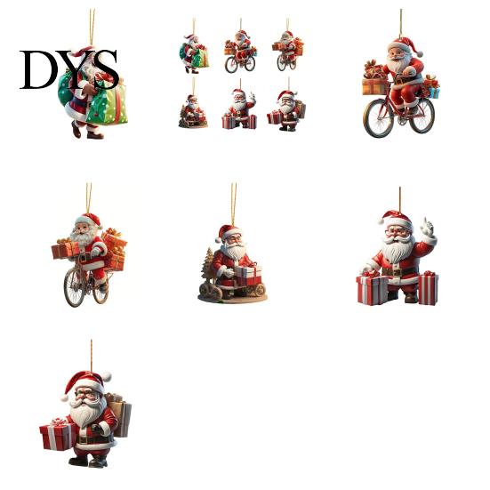 Fun Car Decorations Acrylic Santa Claus Christmas Ornaments 2D Flat Riding Bicycle Hanging Funny Accessory Gift Ideas with Box Decoration for