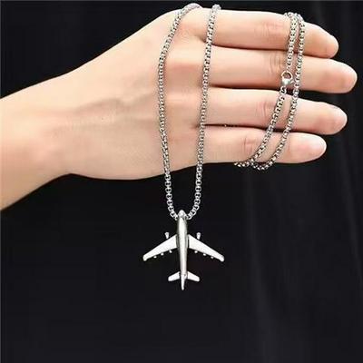 Trendy Stainless Steel Airplane Necklace for Men & Women: Hip Hop Style Pendant