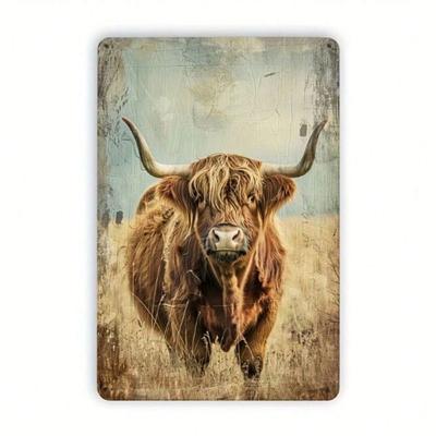 Affiche Métallique Vache des Highlands Vintage Décoration Murale