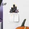 Personalized Bedroom Living Room Decor Black Candle Pumpkin Skull Light Switch Sticker Halloween Dark Fairy Tale Festive Holiday Interior Furnishings