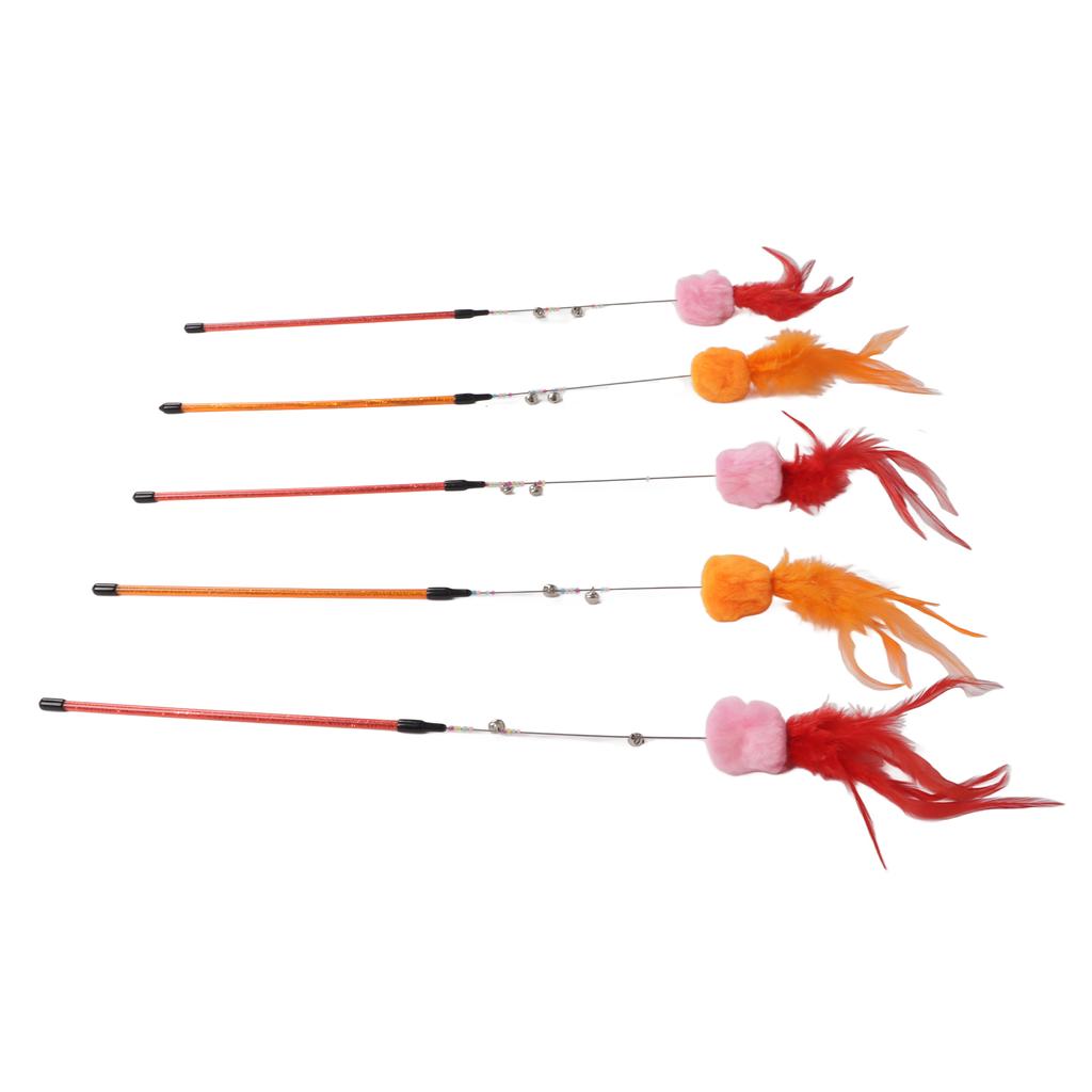 5 Stück Lustiger Katzenstab Ergonomisches Interaktives Katzenfeder-Spielzeug mit Glöckchenperlen für Katzen-Bewegung und Spiel