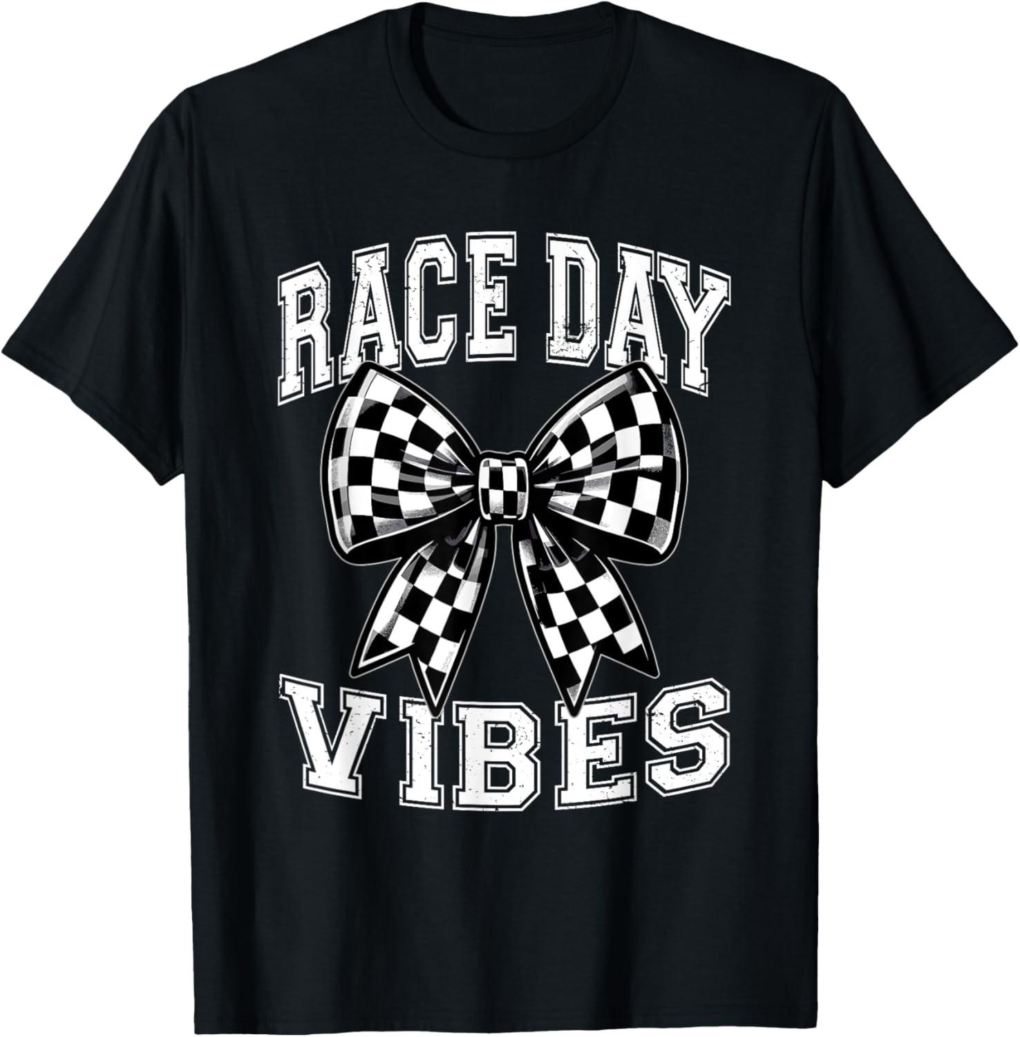 Race Day Vibes Checkered Coquette Bow Car Racing Formula Day T-Shirt S