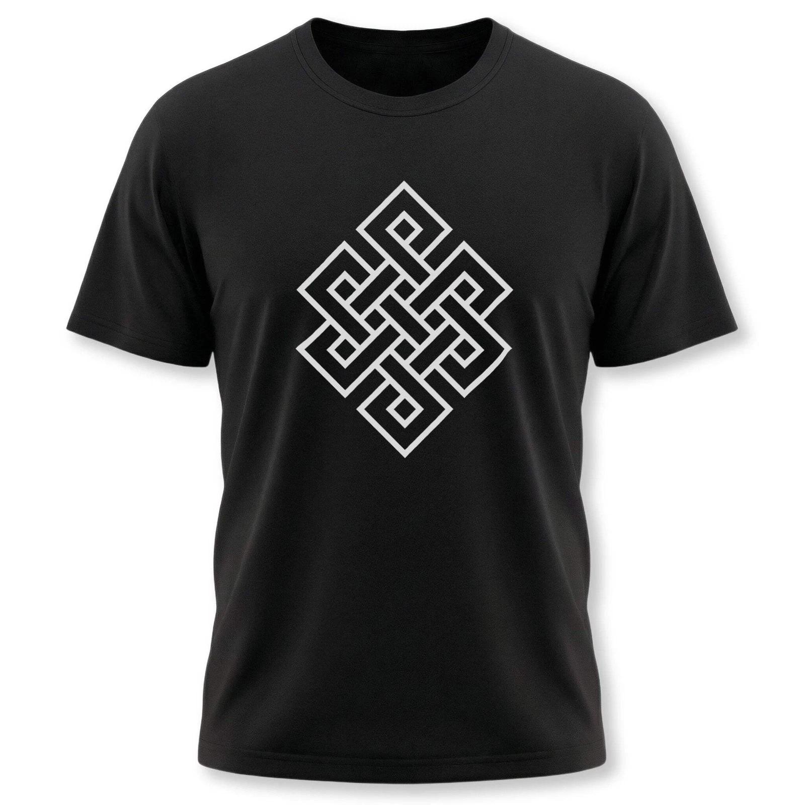 Endless Knot Buddhist Symbol T-Shirt | Black and White Unisex Tee Shirt XXL