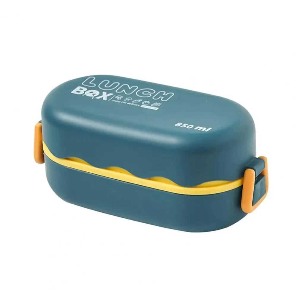 

850 мл Портативный двухслойный ланч-бокс Микроволновая печь Ланч-бокс Бэнто со столовыми приборами Герметичный Контейнер для хранения продуктов синий