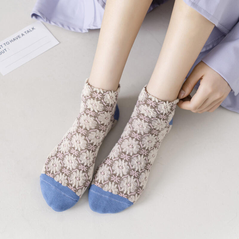 Tdisha Flower Socks Floral Pattern Flower Non-Compression Women's Ankle Socks