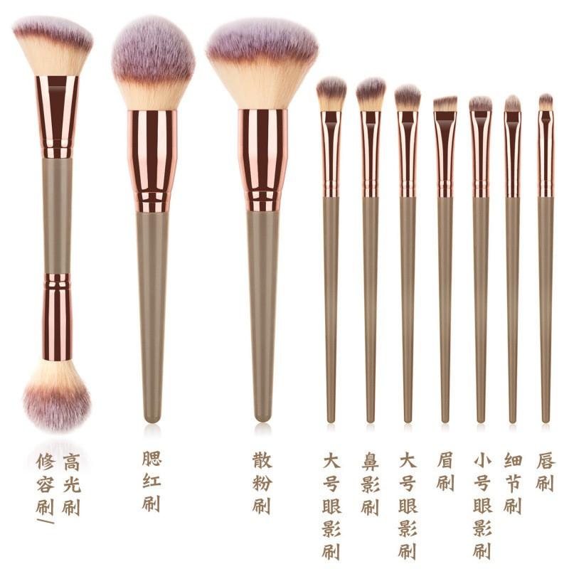 10pcs Makeup Brush Set Soft Bristle Foundation Blush Eyeshadow Concealer Brow Brushes Portable Beauty Tools