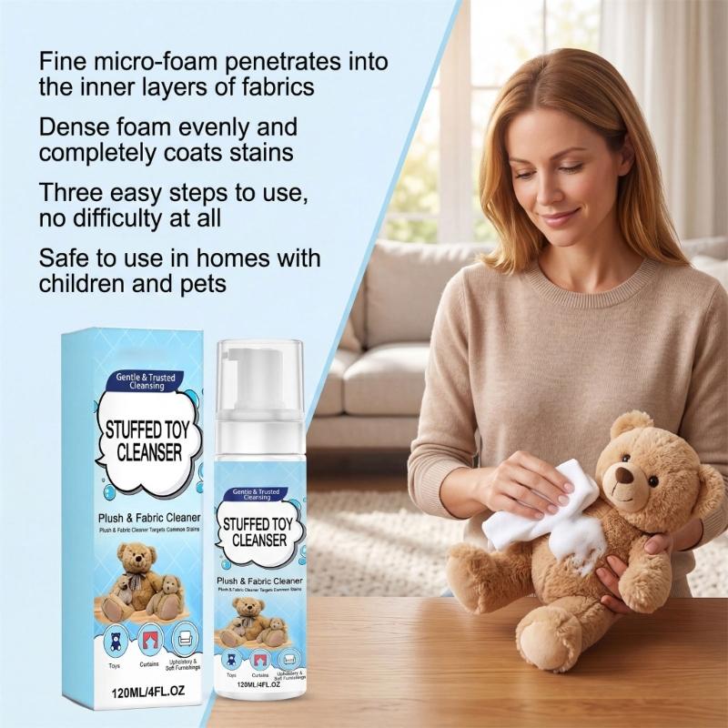 Fabric Cleaner for Plush Toy Care 120Ml, for Daily Home Spog Cleaning, Foam Sprays Cleanser for Stuffed Animals Toy Maintenance