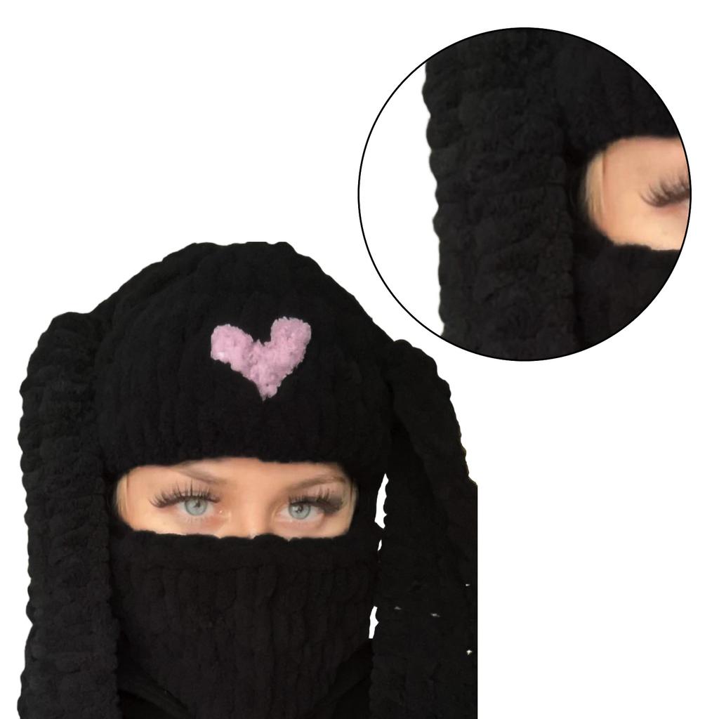 Rabbit Ear Winter Hat for Girl Handwoven Balaclava Cap Novelty Party Hat Adult Knit Full Face Mask Hat Sport Accessories
