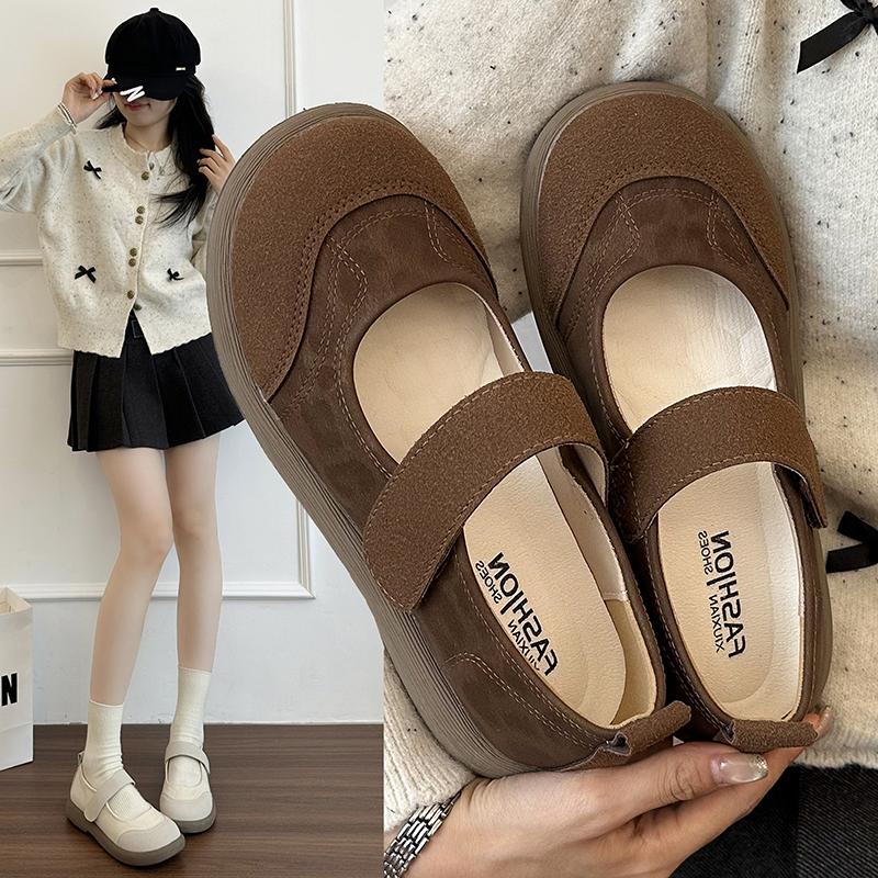 Fashion Round-toed Versatile Flat Marie Jean Single Shoes for Women  New Style French Soft Sole Small Leather Shoes To Pair with Skirts