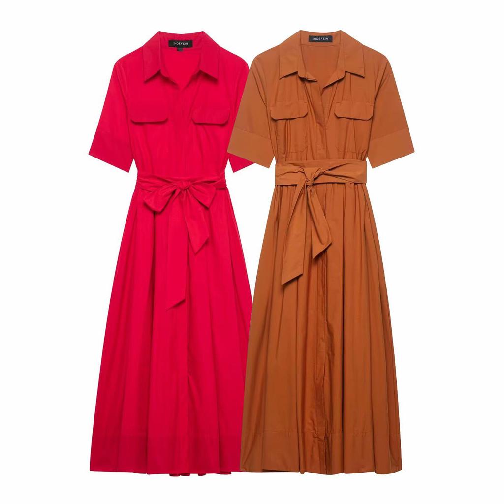 European & American Spring 2025 French Waist-Cinching Slimming Goddess Shirt Dress