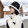 Polka Dot Plush Bucket Hat Female, Plush Lamb Edge Warm Basin Hat Outdoor Cold Show Face Small Hat