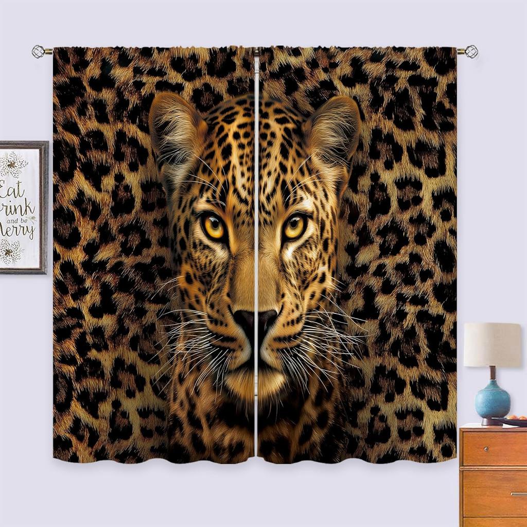 Modern Pink Bow Leopard Print Curtains Preppy Girly Cheetah Cute Pretty Sweet Girls Art Printed Retro Fashion Curtain Polyester With Rod Pocket