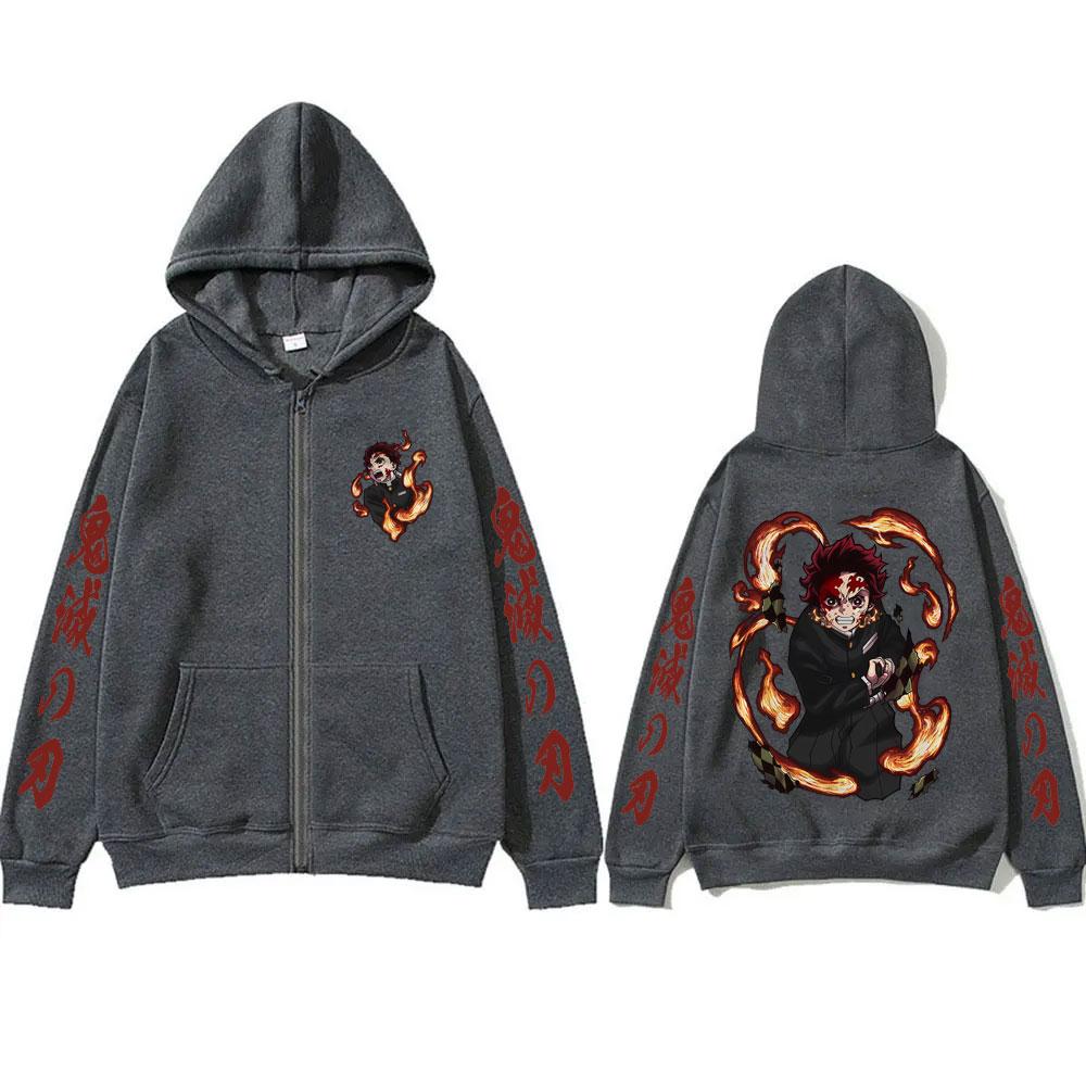 Anime Demon Slayer Kamado Tanjirou Zipper Hoodie Men Women Clothing Fashion Oversized Zip Up Jacket Male Long Sleeve Sweatshirt
