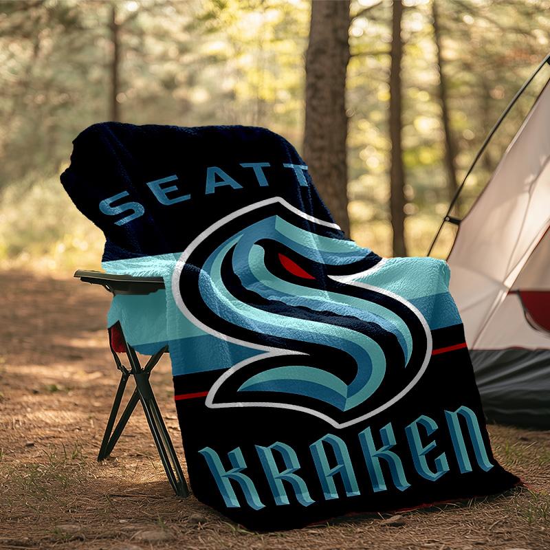 Seattle Kraken Logo Blanket Flannel Throw for Sofa, Indoor, Camping, Living Room, Office, Chair, And Bed Soft Birthday Gift
