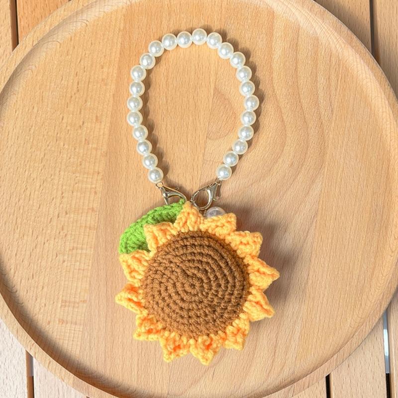 Handmade Knitted Keychain Keyring For Women Girl Cute Crocheted Sunflower Pendants Car Key Ring Handbag Charms Gifts