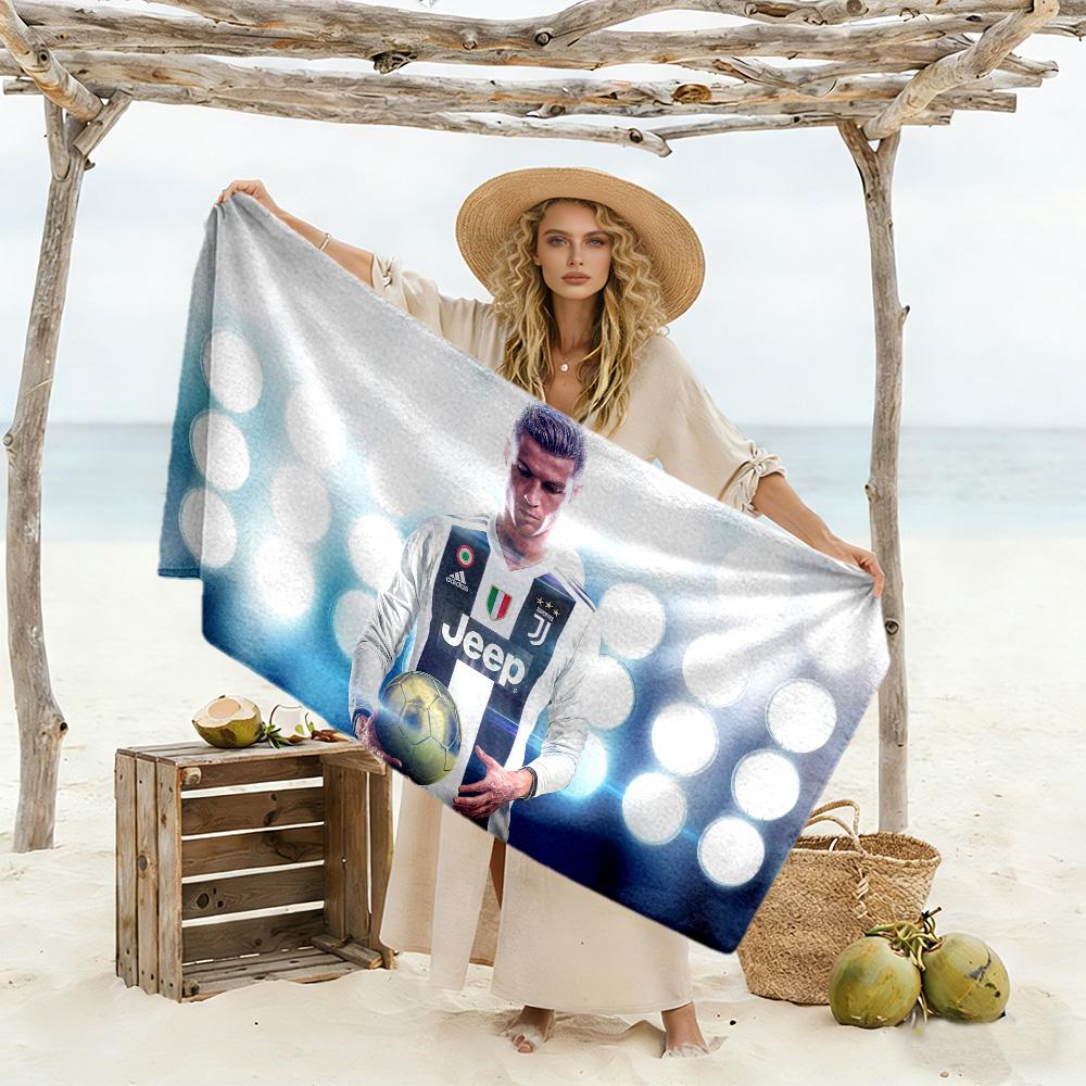 Cristiano Ronaldo's Blue Suit Beach Towel High Absorbency & Quick-Dry Comfortable Lightweight