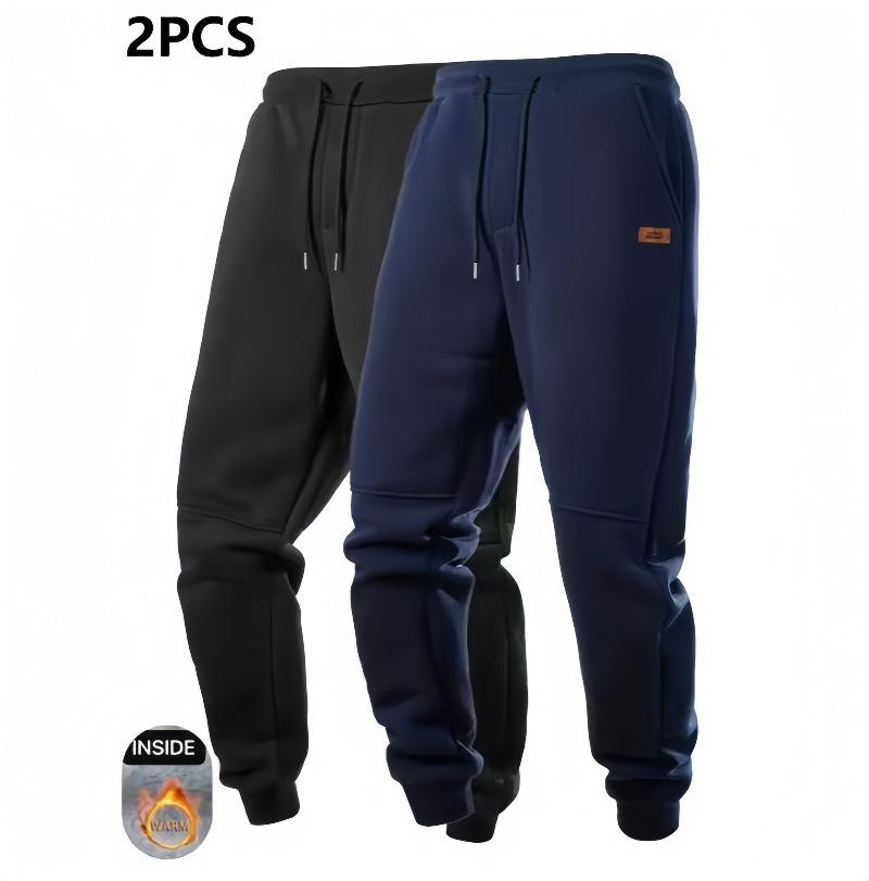 Men's European Size Solid Color Fleece Sports Pants with Drawstring - Warm, Casual, and Suitable for Many Occasions