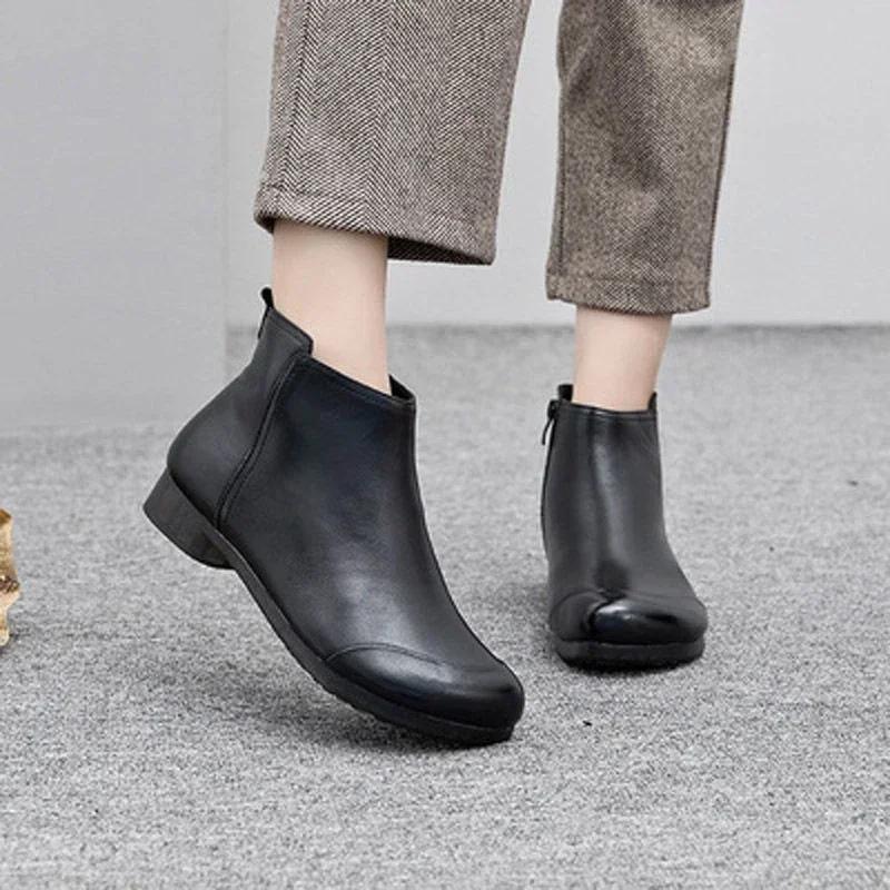 Spring Flat Women's Shoes 2025 Fashion Ankle Boots Retro Casual Plus Size Short Boots Zipper Solid Color Warm Flat Zapatos Mujer