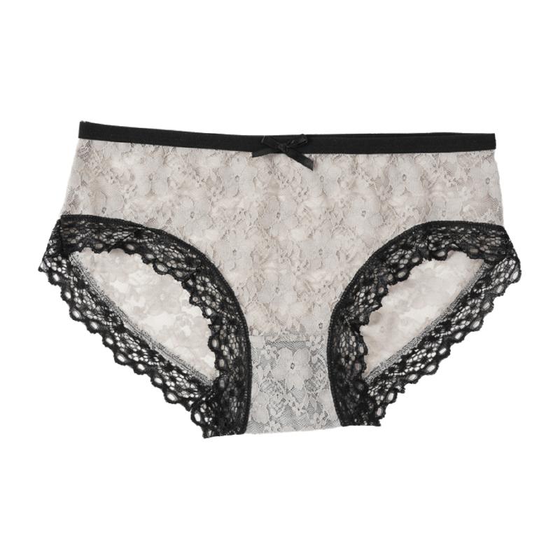Sexy Transparent Lace Flower Panties New Fashion Middle Waist Bowknot Mesh Underwear for Women Lingerie
