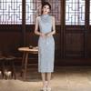 Niebieski bez rękawów styl narodowy nowy chiński Suzhou długi cheongsam ulepszony młody 1011 nowy damski wysoki styl lato