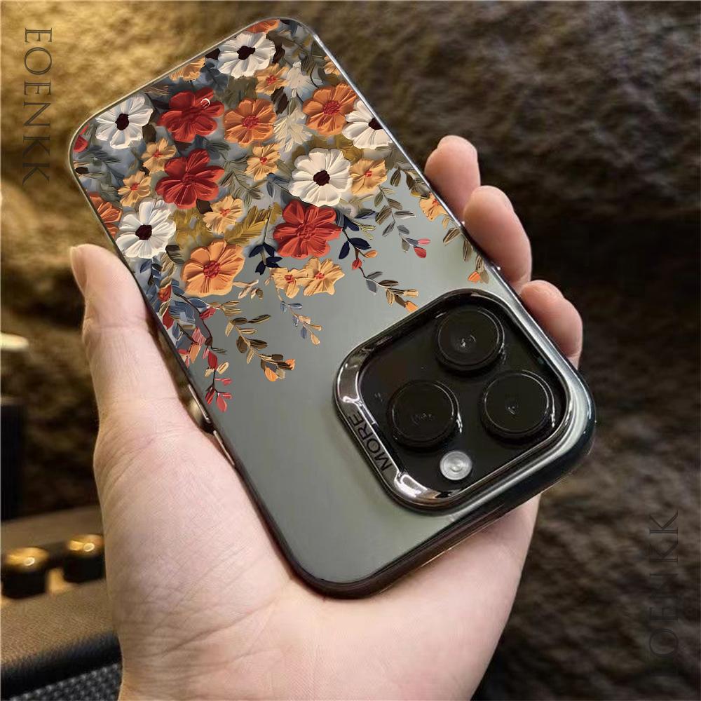 Artistic Flower Painting Matte Laser Phone Case For iPhone 14 Pro Max Case iPhone 16 15 13 12 11 XS X Plus Mini Shockproof Cover