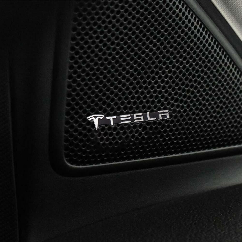 2/4 Stück 3D-Aluminium-Logo Auto Sound Audio Abzeichen Aufkleber Lautsprecher Aufkleber Für Tesla Model 3 Y S X 2017-2023 Roadster SpaceX Spulenmod