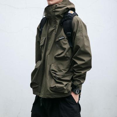 Veste à capuche coupe-vent tendance pour homme: Vêtement de travail décontracté à ressorts ensachés 3D ample / Automne