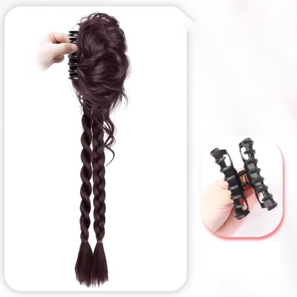 

Women s clip-on Synthetic wig flower bud head twist braid natural simulation hair extensions playful sweet hair accessories темно-коричневого