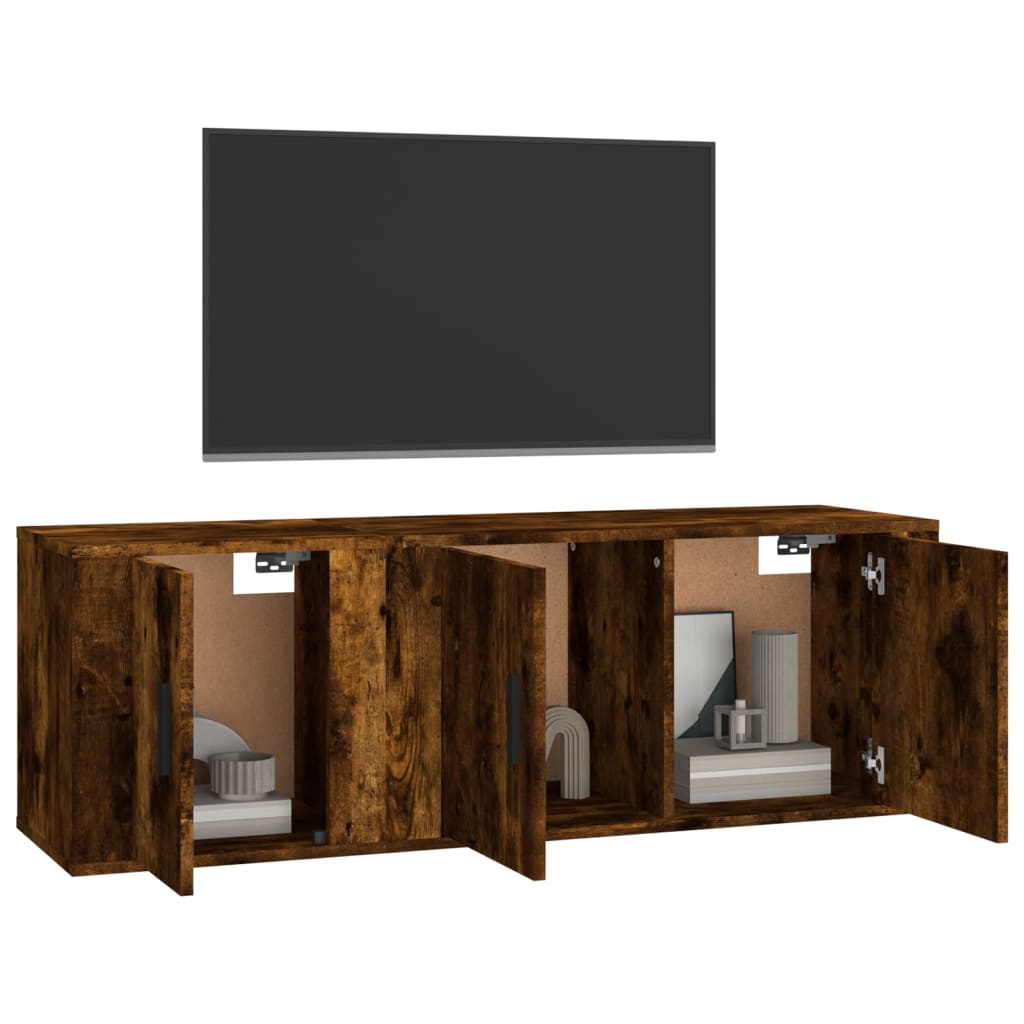 2 piece TV cabinet set smoked oak effect particleboard